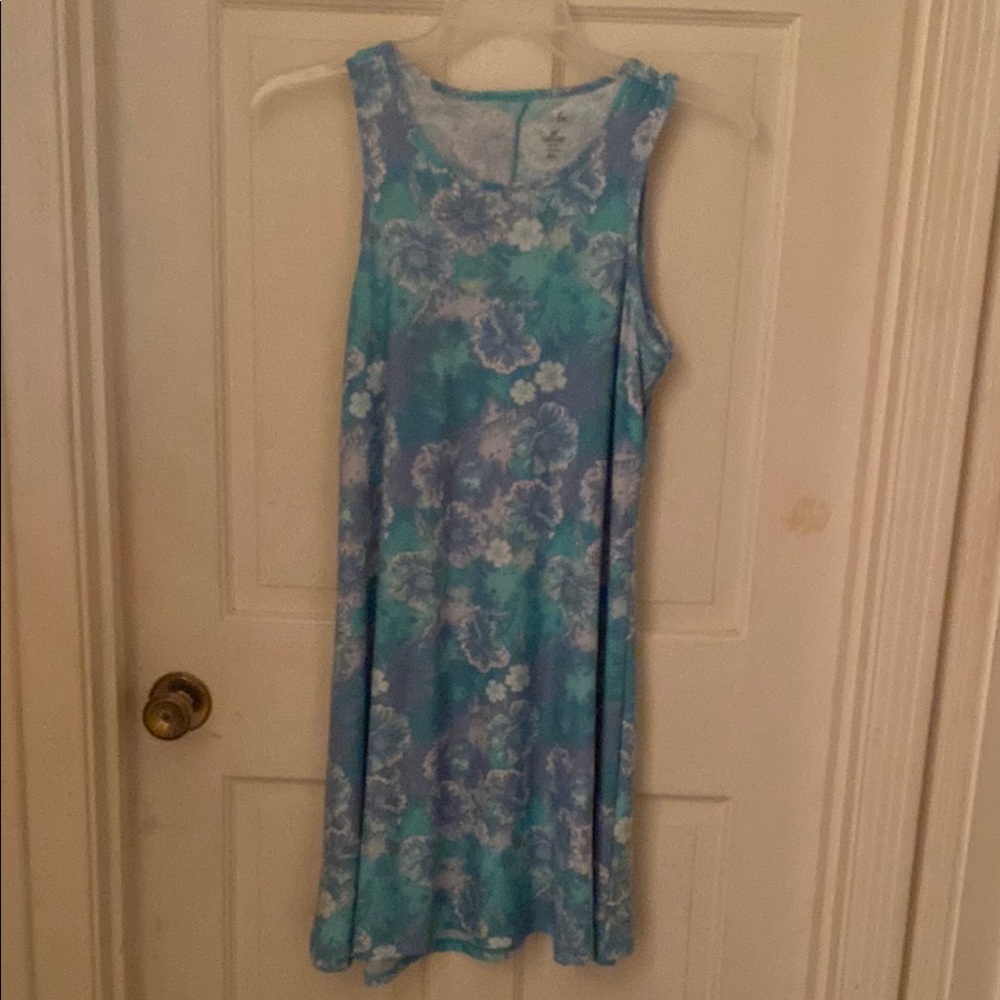 Summer Floral Tank Dress in Blue and White